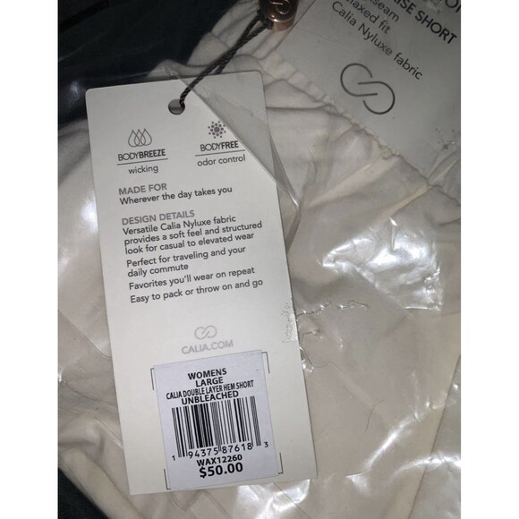 Calia Journey Collection Double Layer Hem High Rise Shorts 4" Ivory Short Large - Picture 4 of 4